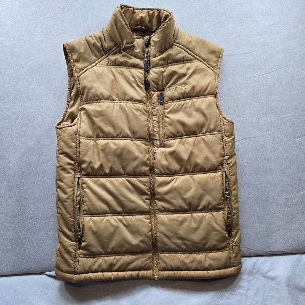 RedHead Mens Puffer Vest Tan Khaki Quilted Full Zip Sleeveless Jacket Small